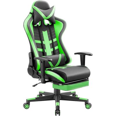 China New Releases Deluxe Gaming Chair Green Gaming Chair Sillas de juego de cabriolet Gaming Chair Adjustable Reclining Gaming Chair with Footrest for sale