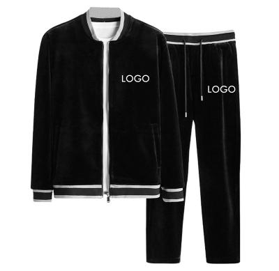 China High Quality Fashion Thermal Streetwear Winter Custom Plus Size Black Velvet Two Piece Set With Zipper Mens Casual Tracksuits For Men for sale