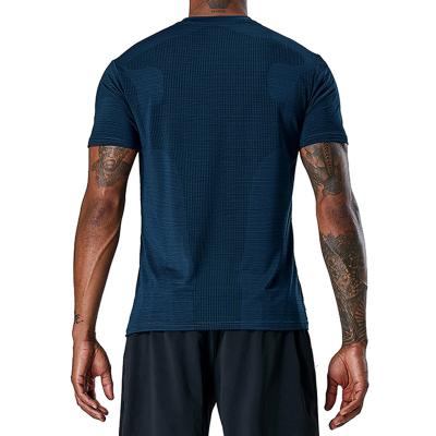 China Anti-Wrinkle Factory-Supply Elastic Mens Navy Blue Training Breathable Shirt Shorts Sleeve for sale