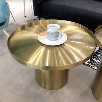 China Newest Luxury Table Design Brass Color Brushed Stainless Steel Tea Table for sale