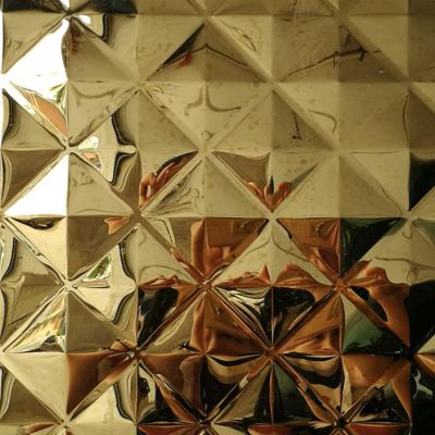 China Decoration Wall Art Metal Cladding Gold Mirror Finish Embossed Stainless Steel Sheet for sale