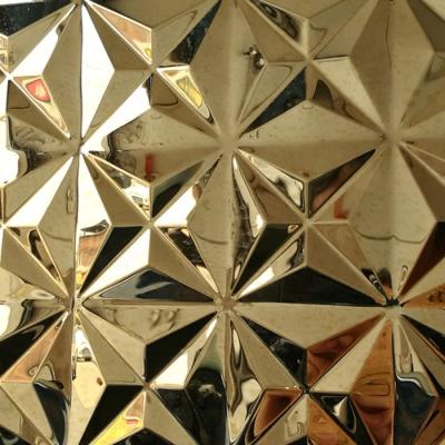 China Decoration Wall Panel Mirror Gold Color 304 Stainless Steel Sheet With 3D Embossed Finish for sale