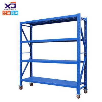 China Movable Warehouse Shelves with Casters Assemble Four Floor Household Shelf Basement Household Display Stand Mobile Storage Shelf with Caster for sale