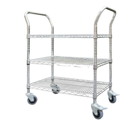 China Tools Support OEM Wire Mesh Rack Workshop With Casters , Multi-Layer Hardware Rack Chrome Plated Hand Trolley for sale