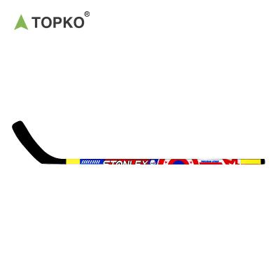 China TOPKO Birch Shaft Hockey Stick High Quality Wear Resistant Fiberglass Nylon Head Outdoor Ice Wood Hockey Stick for sale