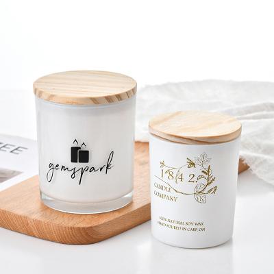 China Home Decoration Customized Logo Color Matte White Glass Candle Cup 8Oz Candle Jars With Lids for sale