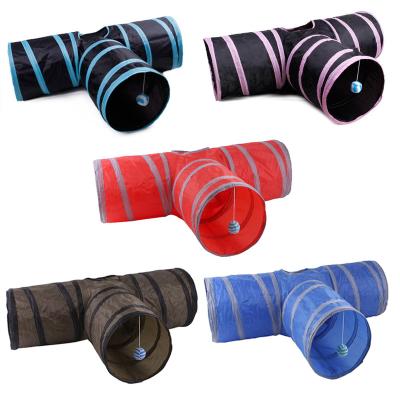 China 3way Stocked Cat Tunnel Tube Kitty Folding Tunnel Bored Cat Pet Toys Peephole Toy Cat Puppy Kitty Kitten Rabbit for sale