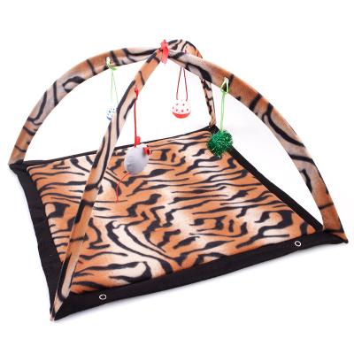 China Pet Design Shape Pet Cover Cushion Activity Center Foldable Stocked Cat Toy Tent Bed with Hanging Toy Balls for sale