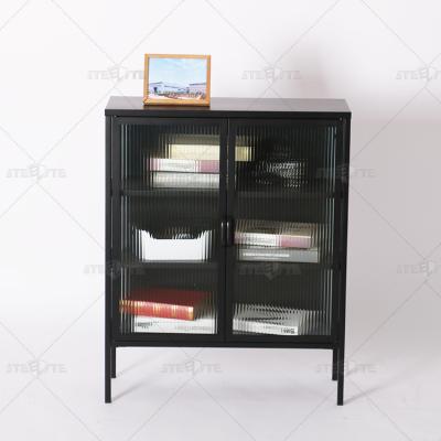 China Overturned Half High Universal 2 Shelf Storage Bookcase Metal Shelf Sideboard Cabinet with Glass Door for sale