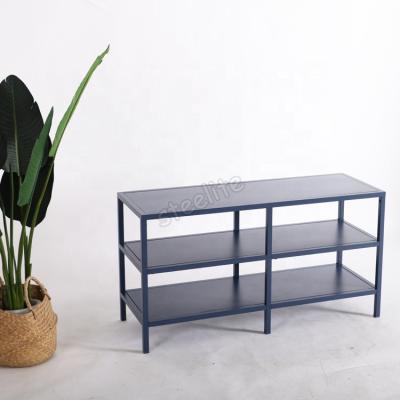 China Knocked Down Steel Metal Tube Living Room 3 Layer TV Stand Shelf Living Room TV Shelf Showcase Design for sale