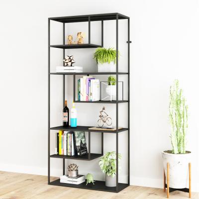 China Knocked Down Black Steel Corner Furniture Living Room Storage Display Stand Bookcase Home Design en venta