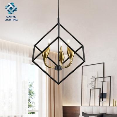 China American Style Industrial Height Adjustable Square Cage Pendant Light Fixture Lantern Rustic Chandelier Light for sale