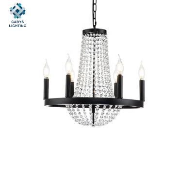 China Modern Farmhouse Crystal Pendant Raindrop Chandelier Black Chandelier with 6 Lights for sale