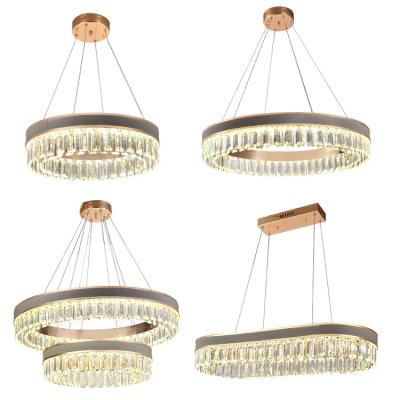 China Luxury LED Round Iron Leather Crystal Chandelier Modern Modern Decorative Indoor Light Living Room Chandelier for sale