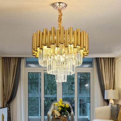 China Modern Nice Quality Iron Gold Round Villa Hotel Home Round Hanging Pendant Lights LED Glass Chandeliers for sale