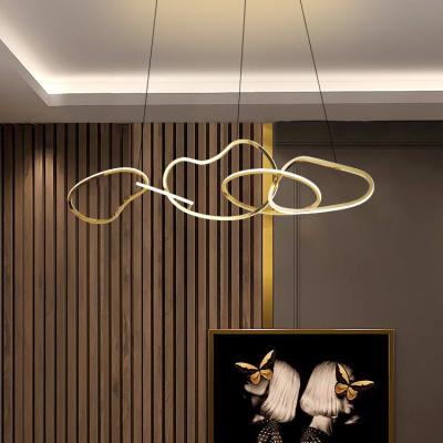 China New Product Modern PC Stainless Steel Living Room Ring Acrylic Pendant Lamp Rose Gold LED Chandelier for sale