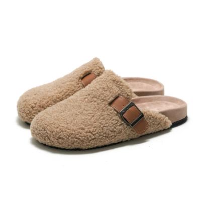 China Fashion Trend High Quality Lambswool Fur Cork Slippers Outdoor Warm Shoes For Man And Women for sale