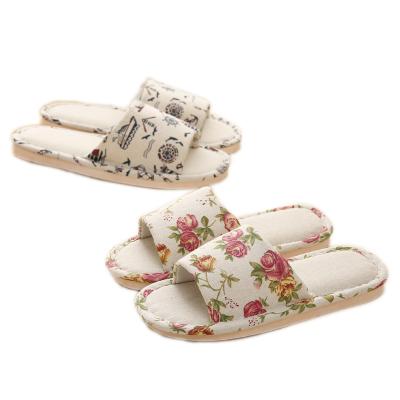 China Fashion Trend Casual Indoor Slippers New Flower Slippers Soft Flip Flops Female Linen Slides Slippers for sale