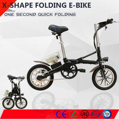 China Carbon steel 14 inch lithium battery electric bike one second fast folding ebike for adults for sale