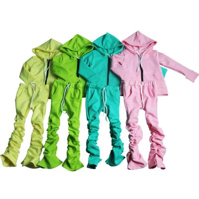 China Boys And Girls Casual Sweatsuit Stacked Pants Crop Hoodies Tops Tracksuit Children Clothing Tracker Sets Winter Girls Stacked Pants Set for sale