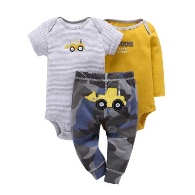 China Spandex/Cotton Factory Customized Cute Pattern Baby Clothing Sets Wholesale Casual Newborn Baby Clothes 3Pcs Romper Baby for sale