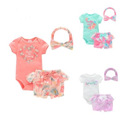 China Bestselling 100% Cotton Babies Short Sleeves Romper Set Clothes 3 in 1 Summer Set Girls Jumpsuit Suit for sale