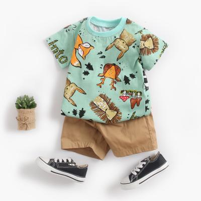 China Baby Boy Summer Breathable Clothes Set Print Toddler Fancy Shirt With Short Pants 2 Pcs Clothing for sale