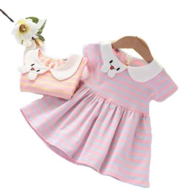 China Fashion Stock Large High Standard Good Quality Pink Baby Dress Girls Striped Lapel Princess Dress for sale