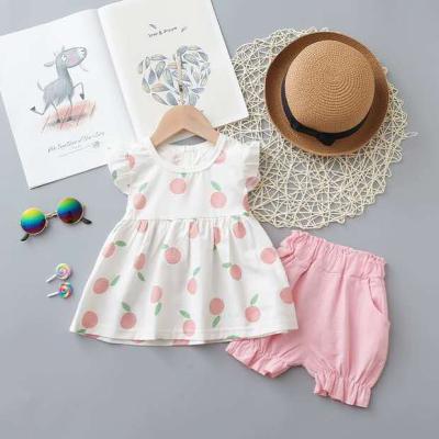 China Wholesale Lemon Yellow Baby Summer Cotton Ruffle Cute Dress Breathable Two Piece Suit for sale