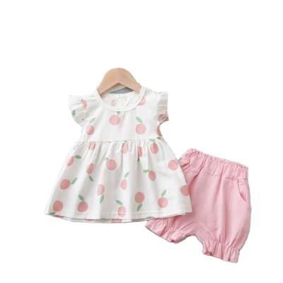 China Wholesale Lemon Yellow Baby Summer Cotton Ruffle Cute Dress Breathable Two Piece Suit for sale