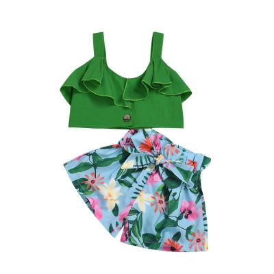 China New Design Girls Summer Dress Breathable High Quality Green Vest Skirt Two-piece Suit for sale