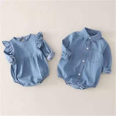 China European and American style baby new design vintage high quality denim romper new baby crawling clothes for sale