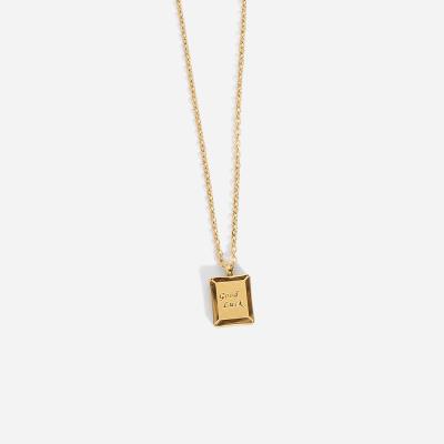 China New CLASSIC Titanium Steel Necklace Women's 18K Gold Stainless Steel Square Engraved Letter Good Luck Pendant Necklace for sale