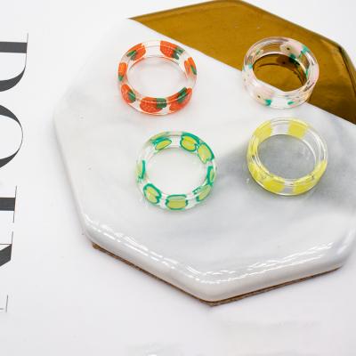 China Corrosion resistance shape cute transparent fruit acrylic resin ring colorful women's jewelry restless person ring for sale