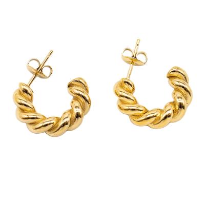 China New Arrival 18k Gold Stainless Steel Twist Earrings Cute Circle C Shape Circle Earrings For Women for sale