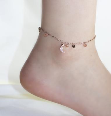 China Factory Wholesale Fashion Cute Summer Moon Pendant Anklet With Rose Gold Stainless Steel And Zircon Anklet Chain Jewelry for sale