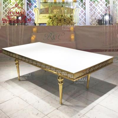 China Long Modern Rectangular Reception Gold Frame MDF Table Wedding for sale