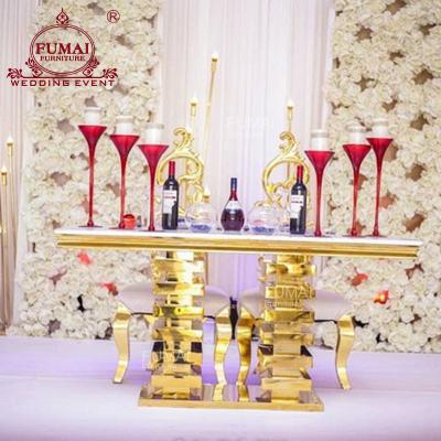 China Modern wedding couple design rectangle metal frame stainless steel glass table for sale for sale