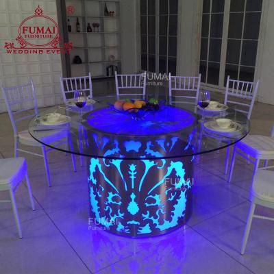 China Modern Romantic Designs The Lead Glass Dining Table 6 Chair Set, LED Table And Chairs for sale