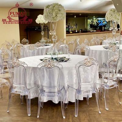 China Hotel Chair New Design Banquet Carved Crystal Transparent Plastic Chair for sale