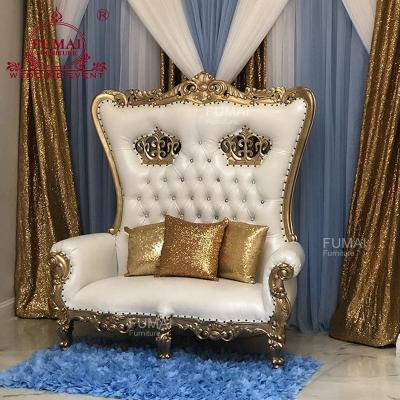 China Modern White Leather King Throne Chair Design Wood Frame Couples Chair For Bride Ang Groom for sale