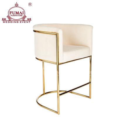 China Foshan Modern Commercial Furniture Stainless Steel Frame Velvet Counter Bar Chairs for sale