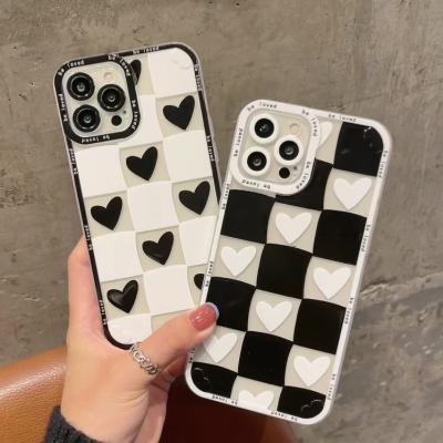 China Black and White Checkerboard Love Shockproof Case for Iphone 13 12 11 pro Max Xr X Xs 7 8 plus Good Quality Cover Device - buy for Iphon for sale