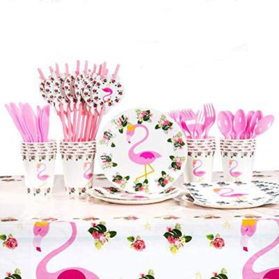 China White Paper Block Children's Birthday Festival Flamingo Party Tableware Set Decoration for sale