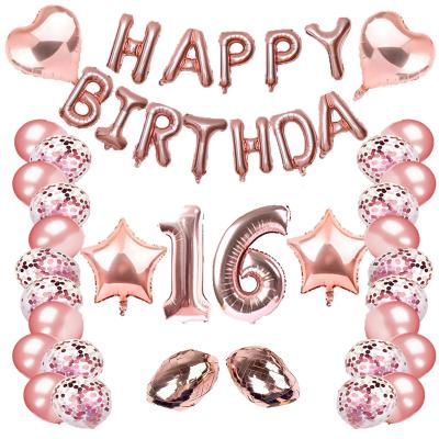 China Latex+Paper Number Happy Birthday Letter Happy Birthday Decoration Foil Balloon Rose Gold Adult Birthday Party 16 for sale