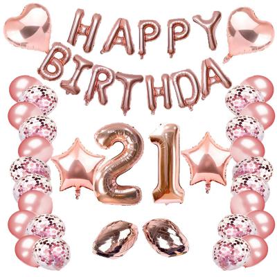 China Movie Rose Gold Birthday Decorations Birthday Number Aluminum Foil Balloon Set for sale