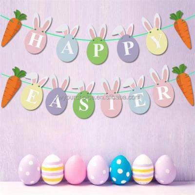 China Carry Kaile Paper Decorations Party Home Decor Happy Easter Banners Easter Bunny Pattern Bunting Garland Easter Favors Opp Paper Bag for sale