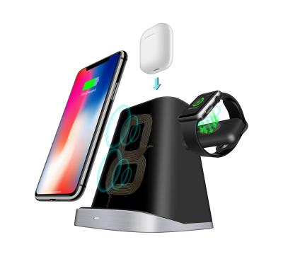 China Fast Charging Speed ​​Newest 10W 3 in 1 Wireless Charger Stand for Watch, Mobile Phone Workbench in 3 Coils Multifunctional Phone Pen Holder for sale