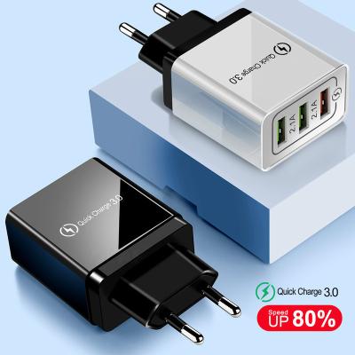 China Factory Sales QC3.0 Quick Wall Charger Fast Charging Usb EU Three Left Fast Charging Portable Travel Set Smart Charging For Phone for sale