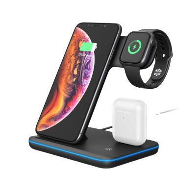 China Hot Sales Speed ​​Fast Charging 3 in 1 Wireless Charger Stand Multifunctional Fast Charging Mobile Phone Holder for Phone Watch Earphone for sale